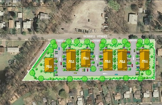 Lennar intends to build 6 townhouse buildings perpendicular to Durrell.