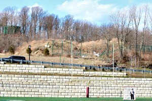 The new turf fields to be funded by the PILOT money will rise between the back wall at Centennial and the green water tank.