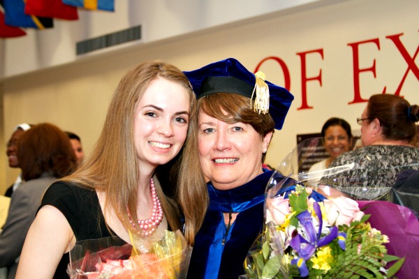 Dr. Trish Verrone from Verona received the Excellence in Teaching award from Caldwell College at honors convocation April 17. She is pictured here with student Jillian Hruscik.