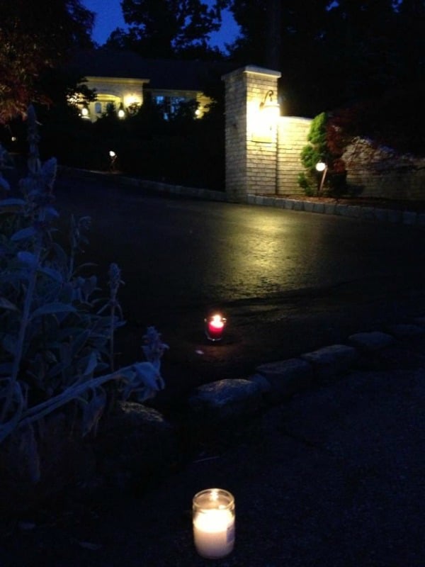 Candles lit at 14 Aspen Drive in North Caldwell, which served as Tony Soprano's home.