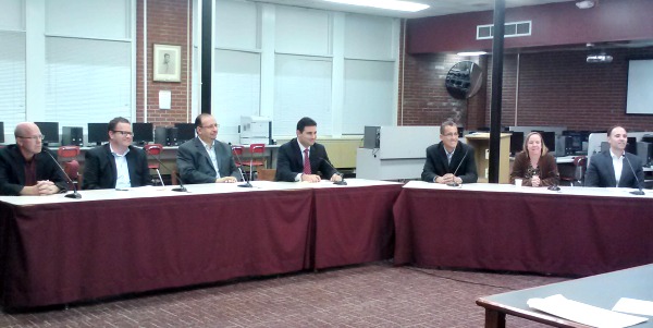 (l-r) Steve Spardel, Donald Flood, George Sidrak, Anthony Gaeta, Dominic Ferry, Ellen Conover, and Anthony Gardner are seeking to fill the unexpired term of former Board of Education member Dawn DuBois