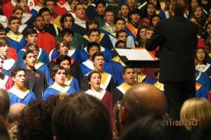 Alex Fiedler (center front, in red) has performed at VHS and in the All-State Mixed Chorus
