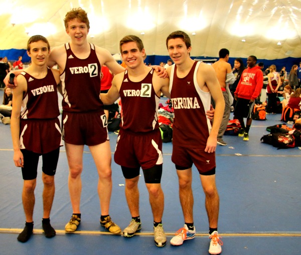 The boys 4 x 400m relay team of Ryan Ramsthaler, Chris Sweeney, Matt Intilli and Chris Yeas came in fifth at 4.44.