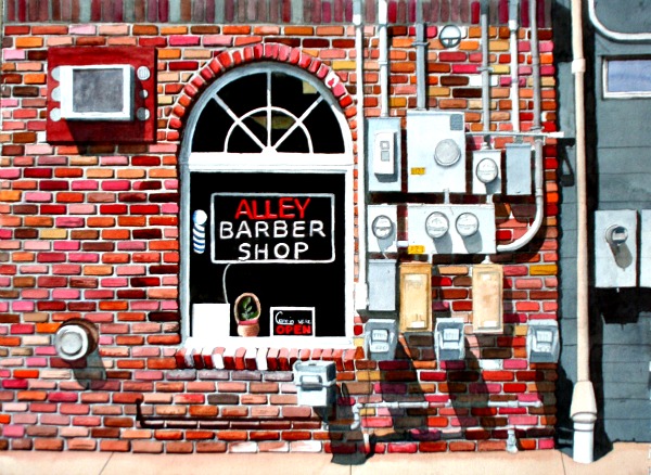 "Power Shave", a painting by Allen Taylor, is part of a solo exhibit of watercolors at the gallery of the Caldwell Library Gallery, 268 Bloomfield Ave., in Caldwell in April.