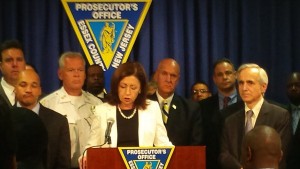Acting Essex County Prosecutor Carolyn A. Murray announcing the arrest of three suspects in connection with the June 25 murder of Brendan Tevlin.