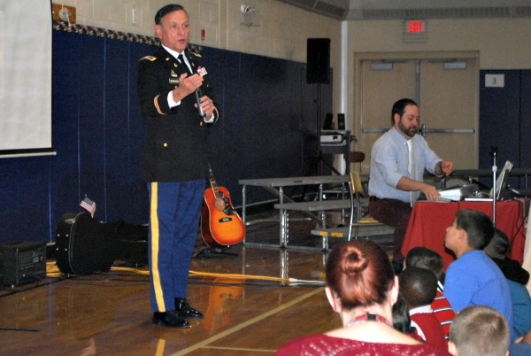 Retired Army Colonel Paul Monacelli was the guest speaker at Laning's Veterans Day assembly in 2014.