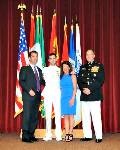 ENS Lawrence Bovich, Jr.  at his winging ceremony with his parents, Larry and Mary Bovich of Verona and Major General Andrew W. O'Donnell, Jr., of the United States Marine Corps.  (Photo courtesy of NAS Whiting Field)