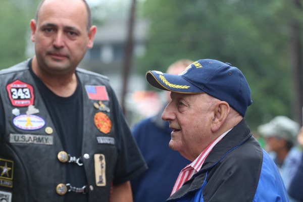 WWII veteran Joseph Ruggiero (right) with Manny Alfonso, who organized the Warriors Watch ride in his honor.