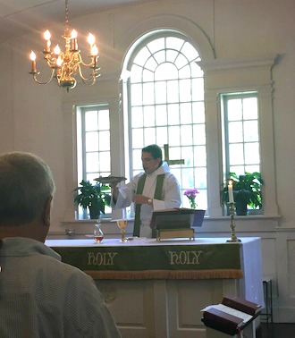 Father Racioppi leads worship in the Holy Spirit’s intimate, historic chapel.  The chapel is used for summer worship and for the 8 a.m. Quiet Eucharist on Sundays.