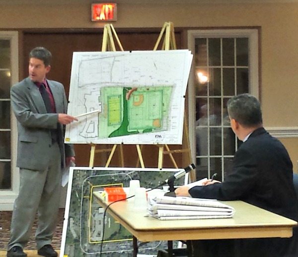 Andrew L. French, vice president of French & Parrello Associates, presents the plan for turfing the upper and lower fields at Verona High School.
