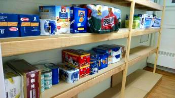 Donations are beginning to fill the shelves at the new Food Pantry at Holy Spirit.