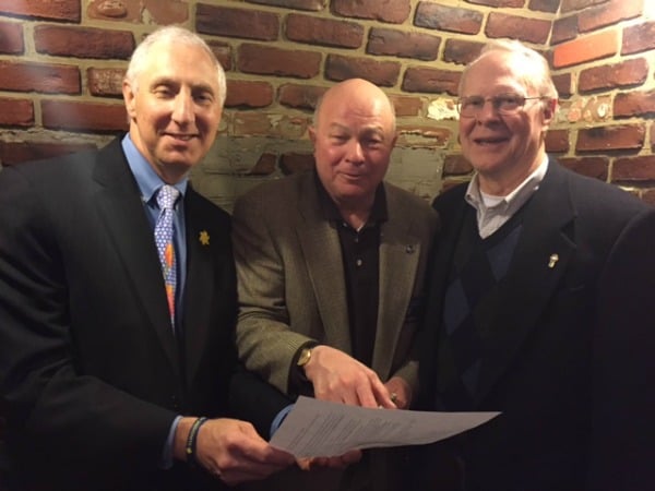 Steve Janett, President of the Verona Lions Club joins Robert Narucki and Alan Kiefer in the kickoff of the Verona Lions 2016 White Cane fundraising campaign.