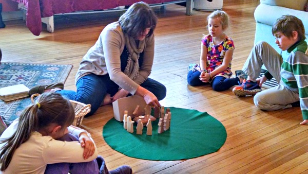 Holy Spirit's elementary-age class is based on a program called Godly Play, where children are encouraged to think about Bible stories and their meanings rather than memorize verses. 