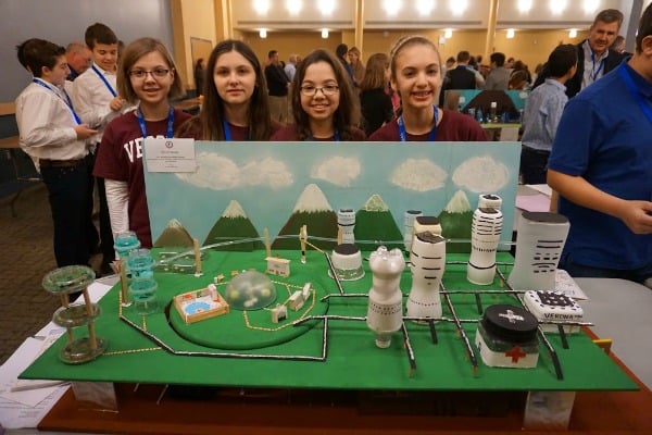 The "City of Verona" team of Victoria Aleynikov, Colvin Kramer, Diana Aleynikov, Isabella Hussar won an award for most innovative design in the Future City Regional Competition at Rutgers University.