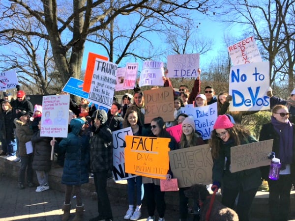 Verona high school and middle school students turned out for a rally against the nomination of Betsy DeVos to be secretary of education.