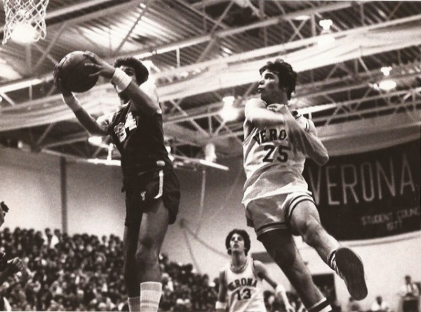 Rob Farrell (left) with Sean Lawless (back) in the run-up to the 1981 team's championship game.