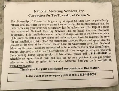 If you live in the Forest corner of town, this is the water meter notice you'll be receiving. 