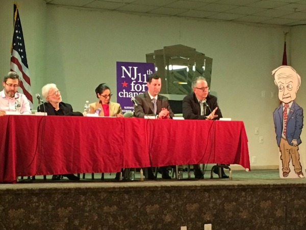 Pam Wye's cutout of Rep. Rodney Frelinhuysen stands in for the congressman at an NJ11th For Change town hall.