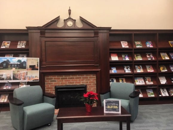 The Verona Public Library's restored fireplace, and new lounge chairs.