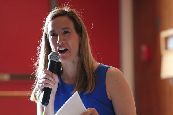 Rep. Mikie Sherrill at her May town hall in Bloomfield